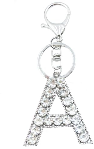 Xsclpomddy Porte-clés mignon en forme de lettres de l'alphabet avec strass argentés pour sac à breloques, a, taille unique