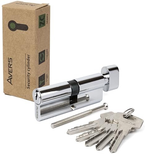 APECS Schließzylinder Sicherheitsschloss Wohnungstür Knaufzylinder 60 (30/30) mm mit 5 Schlüsseln Modell AVERS ZC-60(30/30C)-C Chrom