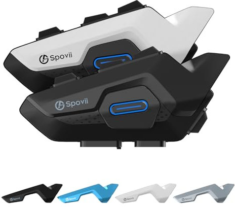 Spovii H9 Interfono Moto Bluetooth Coppia, Auricolare Casco Moto Bluetooth 5.1 Sistema di Comunicazione Senza Fili, Condivisione Musica & Assistente Vocale (Doppio)