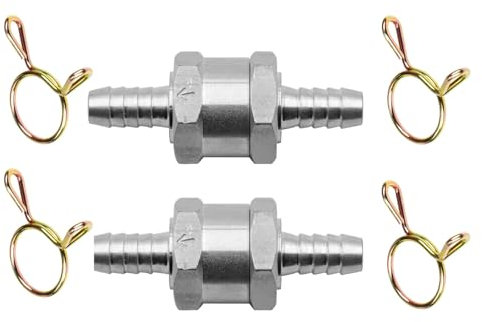 Clapet Anti-Retour de Carburant, D'Aluminium Clapet Anti-Retour, 2pc 6 mm Valve de Contrôle de Carburant, Clapet Anti Retour Valve de Carburant, pour Voiture Bateau Moto, Quatre Colliers de Serrage