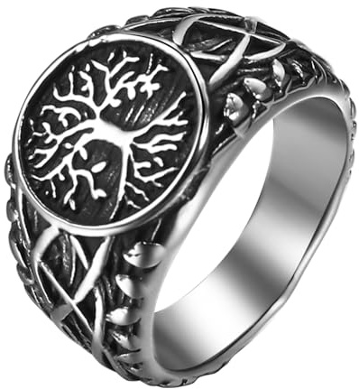 JewelryWe Livets trädring herr sigillring: viking rostfritt stål herrring livets träd keltiska knutar runda sigillringar vintage fingerring band nordiskt smycke för män storlek 62