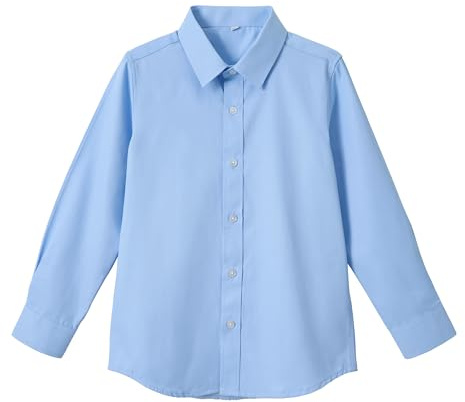 LOLANTA Camisa Azul Niño Manga Larga Camisa Abotonada Niños Graduación Fiesta Boda Traje Camisa para 2-14 años (Azul, 4-5 años, 110)