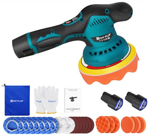 Lucidatrice Rotorbitale Auto, 12V Lucidatrice Auto a batteria, 8 Velocità Variabile, 2800-5500 RMP , 125mm-150mm Lucidatura Piastra, per Lucidatura di Auto, Mobili