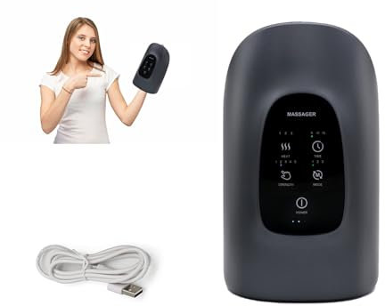 Elektrische Handmassagegerät mit Wärmefunktion und Kompression, 3 Heizstufen, 5 Intensitätsstufen, 3 Massagemodi, Touchscreen Handmassagegerät für Arthritis und Karpaltunnel