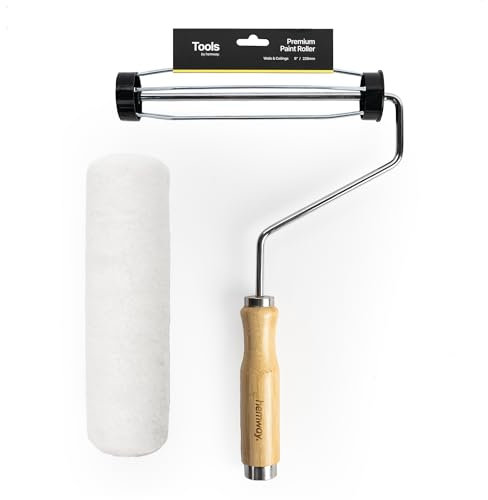 Hemway Marco de rodillo de pintura de bambú de alta calidad de 9 pulgadas y 1 funda de rodillo de pintura reciclable reutilizable de pelo medio para decoración de pintura, comercio de bricolaje