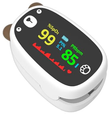 Yohcuro Paediatric Oximeter for Kids, Fingertip Pulse Oximeter Fits Small Fingers, Blood Oxygen Saturation, Pulse Rate Monitor, Cute Cartoon Design, Batteries Included