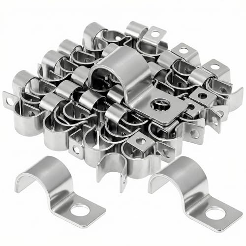 QWORK® 50 Stück kabelschellen zum schrauben für Kabel Ø 9-10 mm, Edelstahl 304 Rohrschellen Befestigungsschelle, Langlebig und Korrosionsbeständig