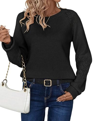 Zeagoo Maglione Donna Inverno Elegante Maniche Lunghe Girocollo Maglia Grossa Ampio Morbido Autunno Basic Nero XL