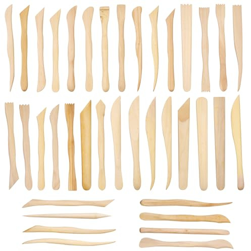 JMZLLRX 38 Pz Strumenti per Modellare Argilla in Legno, Strumenti per Scultura in Argilla per Modellazione di Ceramica, Stecche di Legno e Mirette per Argilla