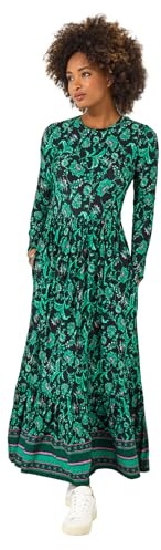 Joe Browns Women's Floral Border Print Boho Jersey Dress, Petite, Black, UK 10