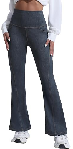 GRECERELLE Dambyxor, yogabyxor, joggingbyxor, hög midja, fritid, utsvängda jeans för kvinnor, sportbyxor, elastiska jazzbyxor, arbete, ledig, kontor, yogabyxor med fickor, Mörkblå, XXL