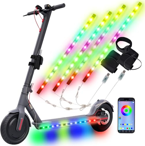 JUSJUBR 2PCS Scooter Lights, Multiple Colors and Lighting Modes, App Control, Colorful 16.6 Inch LED Light Strips for Scooters, Bikes and Skateboards