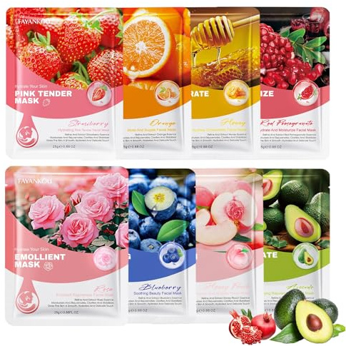 8 pièces masque hydratant visage,Daily Care Soins du Visage masques,Masque Visage hydratant Apaisant,Masques visage légers et doux pour Femme,pour Tous les Types de Peau