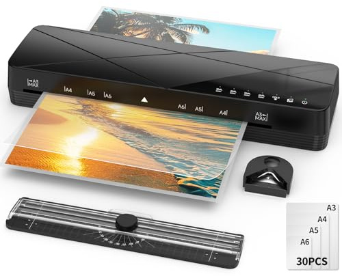 Crenova Laminiergerät A3, Laminiermaschine 6 in-1 mit Touchscreen und 30 Laminierfolien, Heiß- und Kalt Laminiergerät für A3/A4/A5/A6, Papierschneider & Eckrunder, Ideal für Fotos, Dokumente, Büro