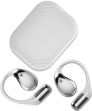 Auriculares Inalámbricos Bluetooth Open Ear, Sonido HiFi Estéreo con Gancho de Oreja, Pantalla LED, Impermeable IP7, Blanco