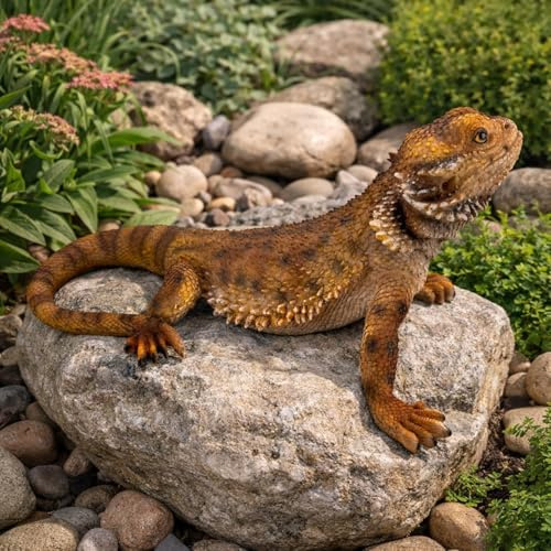 Online Fuchs Gartenfiguren für draußen Bartagame, Eidechse - Deko Figuren, Teichdeko - wetterfest - 34 cm groß