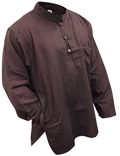Shopoholic Fashion Plain Grandad Shirt(M,Brown)