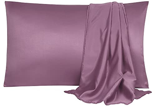 sourcing map Pillowcase Set Silk Satin Pillow Cases for Hair and Skin, Pillow Cases 2 Pack with Envelope Closure Mauve 50 x 65cm