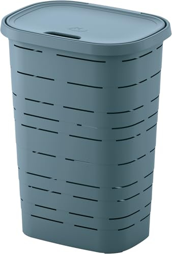 M home by Mazzei Mondex - Baúl para Ropa de plástico de 55 L, Color Azul Cielo, Fabricado en Francia, Cesta de lavandería Robusta con Tapa, 44 x 32,5 x 60,5 cm, Ideal para Cuarto de baño, Dormitorio