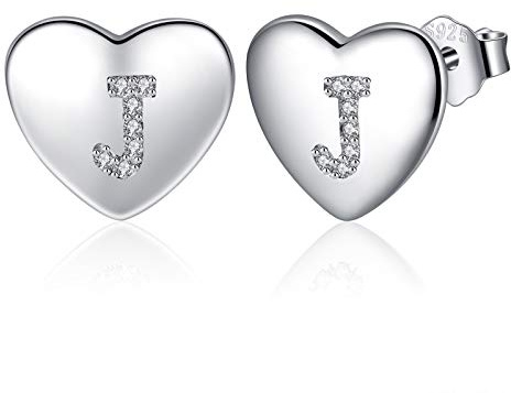 Jrêveinfini Hjärta bokstav AZ örhängen för kvinnor, 925 sterlingsilver initialörhängen för flickor med kubisk zirkonia, hjärta alfabet örhängen e sterlingsilver, colore: 💕letter J, cod. JRE06-J