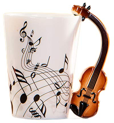MBSM Taza de cerámica creativa de 8.5 onzas, estilo violín, guitarra, taza de cerámica, café, té, leche, tazas de café con asa, tazas de café, regalos novedosos (violín)