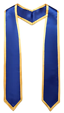 Ftyfty Unisex Adult Graduation Honor Stole Classic End With Trim 72 Long (Royal Blue + Gold Trim, 72 Long)