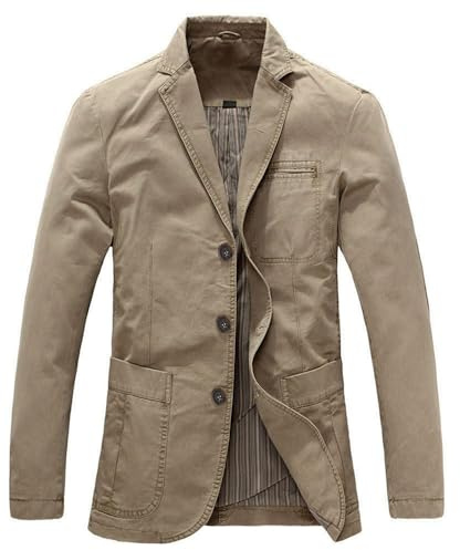 Allthemen Chaqueta Casual para Hombre Cazadora Slim fit de Manga Larga Algodón Lavado Trajes 3 Botones Blazer