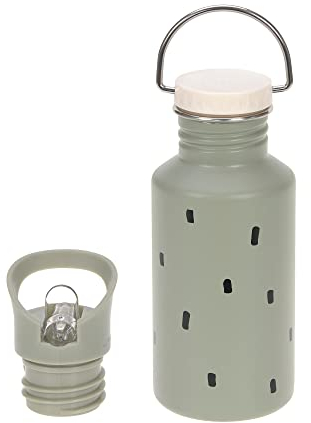 LÄSSIG biberón botella de acero inoxidable sin BPA 500ml niños guardería jardín de infancia a prueba de fugas con tapa deportiva para beber/Bottle Stainless Steel Happy Prints olive