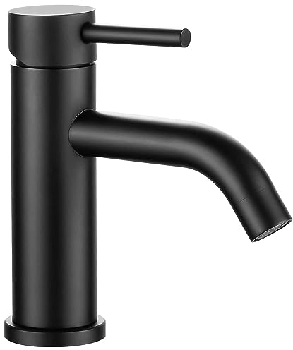 Rubinetto Bagno Nero Acciaio Inox Acqua Calda e Fredda con 2 Tubi Inclusi