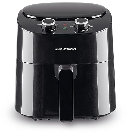 GOURMETmaxx Heißluftfritteuse 4,5L | Airfryer mit 8 Programmen, ideal zum besonders fettarmen Garen, Grillen oder Backen ohne Öl | Mit LCD-Display, Timer- & Stay-On-Funktion | 1400W [Schwarz]
