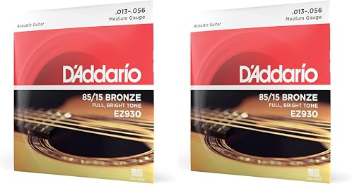 D'Addario Gitarrensaiten Westerngitarre | Gitarrensaiten Akustikgitarre | Saiten Westerngitarre | DER BELIEBTESTEN SAITENMARKE WELTWEIT | EZ930 | 85/15 Bronze | Medium (13-56) (Packung mit 2)
