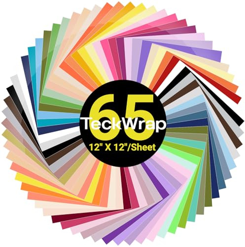 TECKWRAP Permanent Adhesive Vinyl Bundle - 65 Pack 12 x 12 Outdoor Vinyl Sheets (Glossy,Matte,Ultra Matte) Assorted Colors for Most Cutting Machines, Party Decoration, DIY Stickers, Home Decals