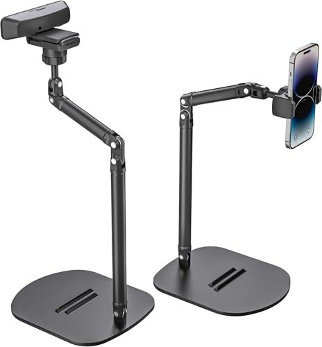 TomGear Verstellbarer Webcam-Ständer, Handy-Halterung – Dual-Handy- Und Tablet-Halterung, Stabile Schreibtischhalterung Mit Flexibler Höhe Und Winkel, Langlebige Aluminiumkonstruktion