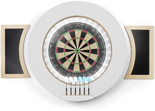 peleya Dartscheiben-Schrank-Set mit LED-Licht, Borsten-Dartscheibe, eingebautem LED-Licht, Darts und Kreidetafeln