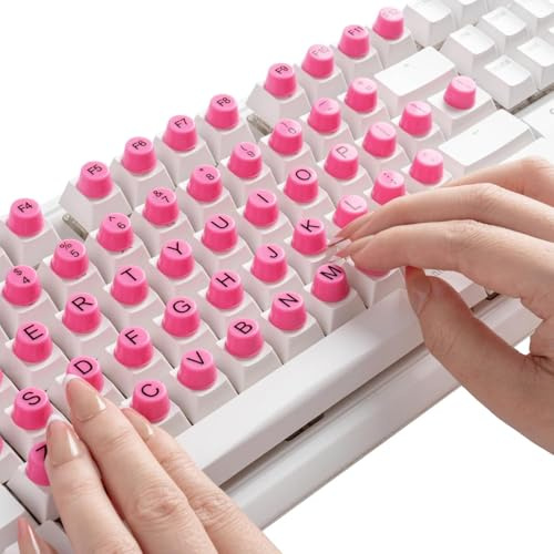 Muorruo 64 pegatinas elevadas de teclado para uñas largas con letras, burbujas de silicona suave, elevador de teclas autoadhesivas, tapas de teclas para arte de uñas para escritorio (rosa)