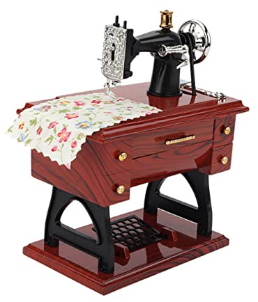 Sewing Machine Shaped Machine Music Box Ornament - Vintage Style, Hand Crank Operated