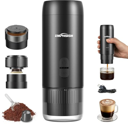 Mini macchina da caffè espresso portatile per capsule e caffè macinato – Mini macchina da caffè con batteria per viaggio, campeggio, ufficio, camper, macchina da espresso 20 bar da portare con sé con