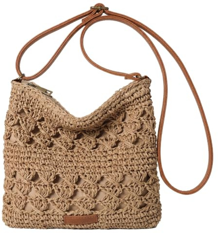 Yeaxxsqy Sac à bandoulière en Paille tissé Creux pour Femmes, Sac à bandoulière de Plage d'été Beige