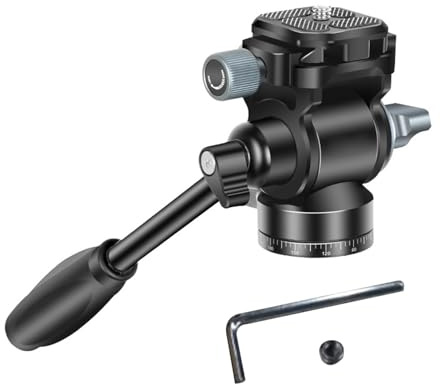 Asixxsix Vätskehuvud, 180 Lutning 360 Rotation Silkesmjuka Rörelser Stativhuvud, Metallkamerastativhuvud med Avtagbart Handtag och 1/4 3/8 Skruvgränssnitt för DSLR Spegelfri Video