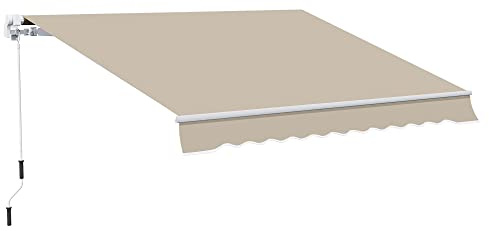Outsunny Store Banne Manuel Rétractable Manivelle 395 x 245 cm Beige | Store Extérieur Terrasse, Angle Réglable 45°-85°, Aluminium, Polyester 280 g/m², Protection UV, Auvent de Terrasse