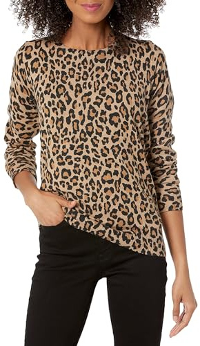 Amazon Essentials Maglione Girocollo Leggero A Maniche Lunghe (Taglie Forti Disponibili) Donna, Cammello Maculata, XL