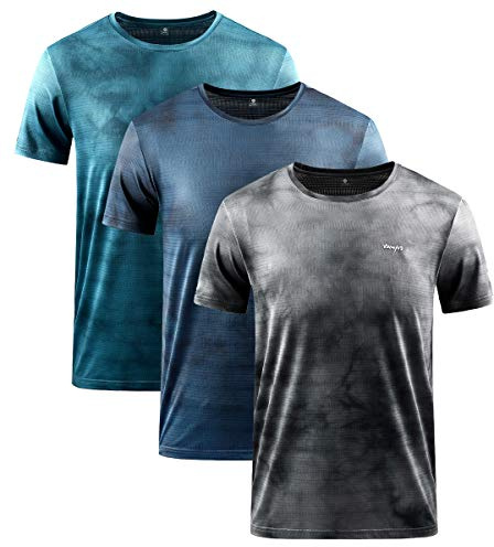 Sport T-shirt för män, 1–3-pack, kortärmad, rund hals, andas, snabbtorkande funktionell skjorta, löpartröja, träningströja för löpning, träning, bodybuilding, 0228 blå1+blå2+grå, L