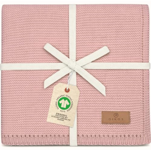 DIKOS® Babydecke aus *100%* GOTS Bio Baumwolle rosa | 4 Jahreszeiten Neugeborenen Baumwoll-Decke | weiche Strickdecke Kuscheldecke Schmusedecke Baby Mädchen | Erstausstattung Baby Geschenk zur Geburt