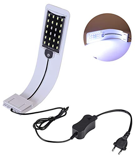 LEDGLE Luce LED per Acquari Illuminazione da 10W Luce per Acquario Compatta, Impermeabile IPX7, Illuminazione per Piante Acquatiche con Clip Potente (Bianca)