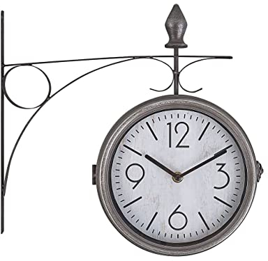 Beliani Stilvolle Bahnhofsuhr Silber INOX Vintage Optik Romont