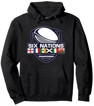 Six Nations Rugby Sweat à Capuche, Unisexe pour Adultes, Noir, XXL
