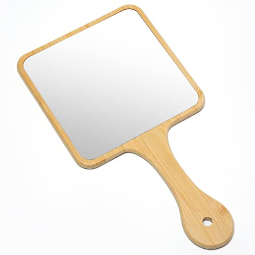 Jasefa Hand Mirror,Natural Bamboo Hand Held Mirror with Handle,Small Cute Handheld Mirror for Shaving Single-Sided Portable Travel Vanity Mirror for Men & Women,5.3 W x 9.8 L
