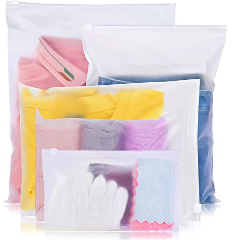 OSDUE Sacs de Rangement de Voyage en Plastique, 15 Pièces Voyage Pochette Transparent Givré Plastique pour Aux Bagages de Voyages Chaussure Vêtements 5 Tailles