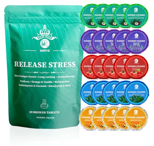MR MIRYE Shower Steamers Aromatherapy, 20-Pack Shower Bombs Organic with Verbena, Orange&Vanilla, Watermelon, Lemongrass&Coconut, Eucalyptus&Mint Essential Oil, 20-Pack Shower Bombs Birthday Gift