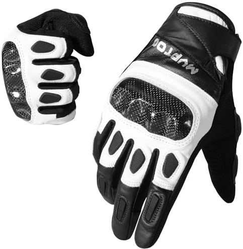 WTACTFUL Motorrad Handschuhe Herr, Leder motorradhandschuhe Sommer Herren mit Protektoren und Touchscreen Atmungsaktive für Motorrad, Moped, Motorcycle, Mountainbike Schwarz L